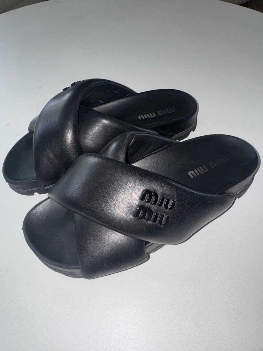 Miu Miu Black Padded Crisscross Slide Sandals